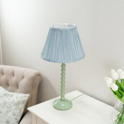 Valuelights Bobbles Sage Green Bobbin Table Lamp With Blue Pleated Shade - thumbnail 4