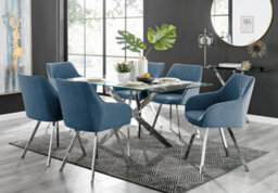 Furniturebox Uk Leonardo Glass And Chrome Metal Dining Table And 6 Blue Falun Fabric Silver Leg Chairs - thumbnail 1