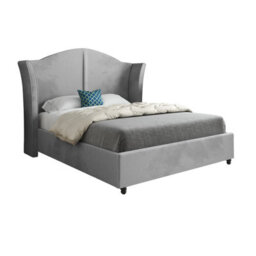 Zampa Curved Top Curved Winged Upholstered Soft Velvet Grey Bed Frame - thumbnail 5