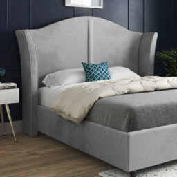Zampa Curved Top Curved Winged Upholstered Soft Velvet Grey Bed Frame - thumbnail 2