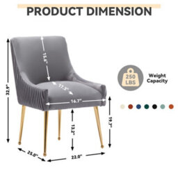 Seynar Velvet Upholstered Dining Chairs With Gold Legs Set Of 2, Grey, Tufted Fabric For Kitchen Or Living Room - thumbnail 3