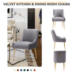 Seynar Velvet Upholstered Dining Chairs With Gold Legs Set Of 2, Grey, Tufted Fabric For Kitchen Or Living Room - thumbnail 4