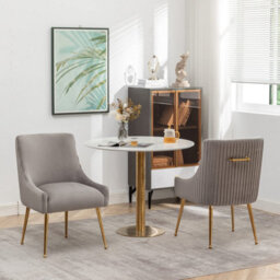 Seynar Velvet Upholstered Dining Chairs With Gold Legs Set Of 2, Grey, Tufted Fabric For Kitchen Or Living Room - thumbnail 2