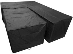 Woodside Black L Shape Outdoor Dining Waterproof Patio Set Cover Rattan, Medium Right Side Long