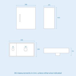 Nes Home 400mm Cloakroom Wall Hung Basin Vanity Unit, Waterfall Tap & Waste White - thumbnail 8