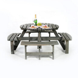 Leisurebench York 8 Seat Round 180Cm Picnic Table Durable Heavy Duty Pub Picnic Bench Dark Grey Wash - thumbnail 3