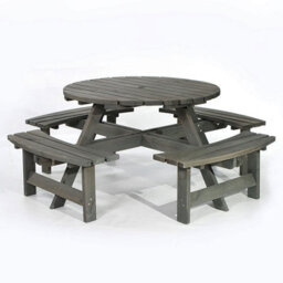 Leisurebench York 8 Seat Round 180Cm Picnic Table Durable Heavy Duty Pub Picnic Bench Dark Grey Wash - thumbnail 1