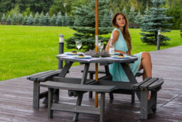 Leisurebench York 8 Seat Round 180Cm Picnic Table Durable Heavy Duty Pub Picnic Bench Dark Grey Wash - thumbnail 5