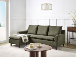 Beliani Corner Sofa 3 Seater Elvenes Velvet Dark Green Right Hand - thumbnail 2