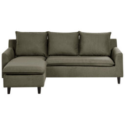 Beliani Corner Sofa 3 Seater Elvenes Velvet Dark Green Right Hand - thumbnail 1