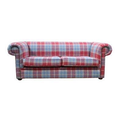 Chesterfield Original Tartan 1930's 3 Seater Sofa Balmoral Ruby Fabric In Classic Style - image 1