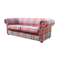 Chesterfield Original Tartan 1930's 3 Seater Sofa Balmoral Ruby Fabric In Classic Style - thumbnail 3