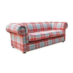 Chesterfield Original Tartan 1930's 3 Seater Sofa Balmoral Ruby Fabric In Classic Style - thumbnail 2