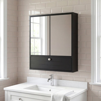 Costway Wall-Mounted Bathroom Cabinet With Mirror Double Door Medicine Cabinet-Black - image 1
