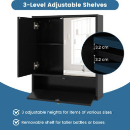 Costway Wall-Mounted Bathroom Cabinet With Mirror Double Door Medicine Cabinet-Black - thumbnail 8