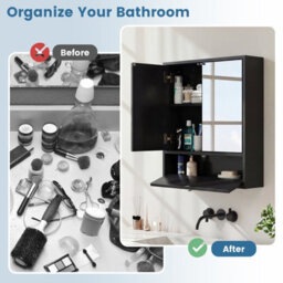 Costway Wall-Mounted Bathroom Cabinet With Mirror Double Door Medicine Cabinet-Black - thumbnail 9
