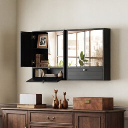 Costway Wall-Mounted Bathroom Cabinet With Mirror Double Door Medicine Cabinet-Black - thumbnail 4