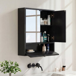 Costway Wall-Mounted Bathroom Cabinet With Mirror Double Door Medicine Cabinet-Black - thumbnail 5