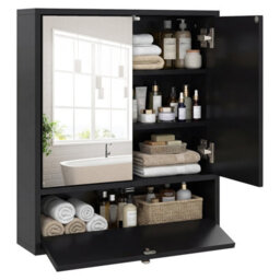 Costway Wall-Mounted Bathroom Cabinet With Mirror Double Door Medicine Cabinet-Black - thumbnail 2