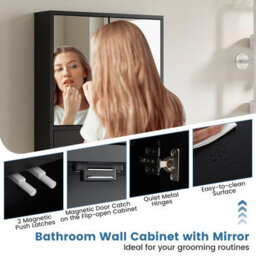 Costway Wall-Mounted Bathroom Cabinet With Mirror Double Door Medicine Cabinet-Black - thumbnail 7