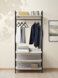 Alva Open Wardrobe With 4 Shelves In White Oak Bedroom Storage Furniture - thumbnail 1