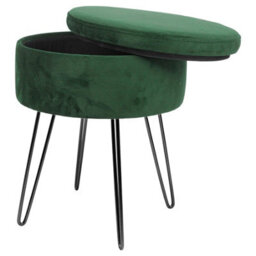 Harbour Housewares 2X Velvet Storage Footstools - Round Modern Dressing Table Footstool Vanity Seat Chair - 45 X 36Cm Green/black - thumbnail 4