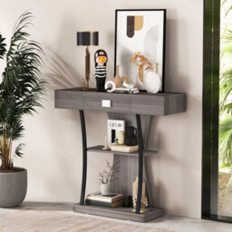 T Shaped Industrial Console Table Narrow Couch Side Table Entryway Display - thumbnail 1