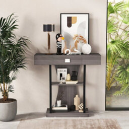 T Shaped Industrial Console Table Narrow Couch Side Table Entryway Display - thumbnail 4