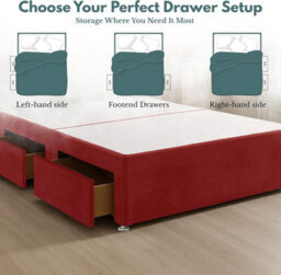 Red Plush Fabric 6Ft Super King Bed Base With 2 Spacious Drawers - thumbnail 2