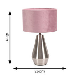 Valuelights Jax Silver Metal Touch Dimmer Table Lamp With Blush Pink Velvet Shade - thumbnail 6