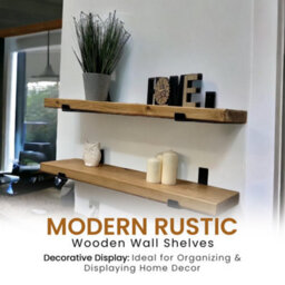 Mkgt Handcrafted Rustic Wooden Floating Shelves, Solid Wood, Made In Uk Wall Mounted Shelf (Rustic Pine Set Of 2, 100Cm) - thumbnail 6