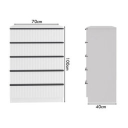 FWSTYLE Ripple Effect White 5 Drawer Chest Of Drawers Nightstand Scalloped Fronts - thumbnail 6