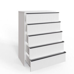FWSTYLE Ripple Effect White 5 Drawer Chest Of Drawers Nightstand Scalloped Fronts - thumbnail 3