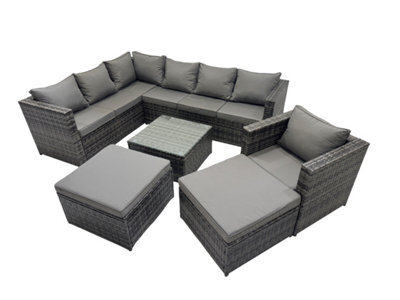 Fimous Rattan Garden Furniture Patio Furniture Sets With Corner Sofa Chair Square Coffee Table 2 Big Footstools Dark Grey Mixed - image 1