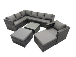 Fimous Rattan Garden Furniture Patio Furniture Sets With Corner Sofa Chair Square Coffee Table 2 Big Footstools Dark Grey Mixed - thumbnail 1
