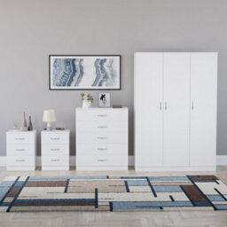 Lassic Vida Designs Riano 4 Piece Bedroom Set (3 Drawer Bedside Chest, 5 Drawer Chest, 3 Door Wardrobe), White - thumbnail 7