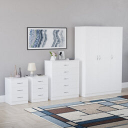 Lassic Vida Designs Riano 4 Piece Bedroom Set (3 Drawer Bedside Chest, 5 Drawer Chest, 3 Door Wardrobe), White - thumbnail 6