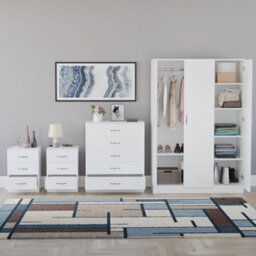 Lassic Vida Designs Riano 4 Piece Bedroom Set (3 Drawer Bedside Chest, 5 Drawer Chest, 3 Door Wardrobe), White - thumbnail 2