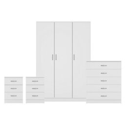 Lassic Vida Designs Riano 4 Piece Bedroom Set (3 Drawer Bedside Chest, 5 Drawer Chest, 3 Door Wardrobe), White - thumbnail 8
