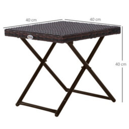 Outsunny Folding Square Rattan Coffee Table W/ Steel Frame Bistro Garden Brown - thumbnail 3