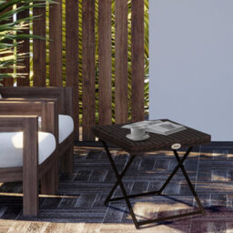 Outsunny Folding Square Rattan Coffee Table W/ Steel Frame Bistro Garden Brown - thumbnail 1