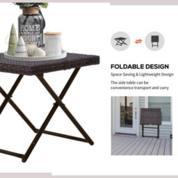 Outsunny Folding Square Rattan Coffee Table W/ Steel Frame Bistro Garden Brown - thumbnail 6