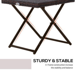 Outsunny Folding Square Rattan Coffee Table W/ Steel Frame Bistro Garden Brown - thumbnail 5
