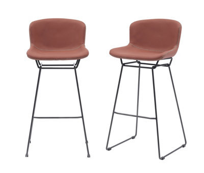 MMT Funiture Designs mmt Bar Stools Set Of 2, Tan Pu Leather, Sleigh Legs & Retro Style For Breakfast Bar, 47.5X50.5X99.5 Cm (Tan) - image 1