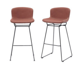 MMT Funiture Designs mmt Bar Stools Set Of 2, Tan Pu Leather, Sleigh Legs & Retro Style For Breakfast Bar, 47.5X50.5X99.5 Cm (Tan)