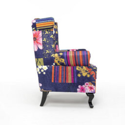 Purple Patchwork Wingback Armchair Fabric Chesterfield Button Back Scroll Arms - thumbnail 4