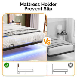 Double&brown Floating Double&king Bed Frame With Upholstered Storage Headboard Led Lights&usb - thumbnail 6