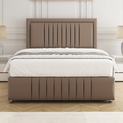 Bsspoke Lily Divan Bed Set Mink Plush Velvet 24Inch Headboard & Footboard & Mattress No Drawers In Single 4Ft 4Ft6 5Ft 6Ft - image 1