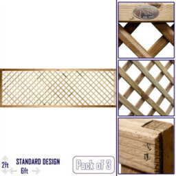 Premier Garden Supplies Elite Diamond Wooden Trellis Panel 6Ft X 2Ft (3 Pack) Standard Lattice Fencing Topper For Climbing Plant Support