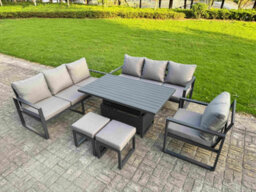Fimous Aluminium Garden Furniture Sets,9 Seater With Rising Table 2 Small Footstools For Yard,poolside, Patio, Dark Grey - thumbnail 1